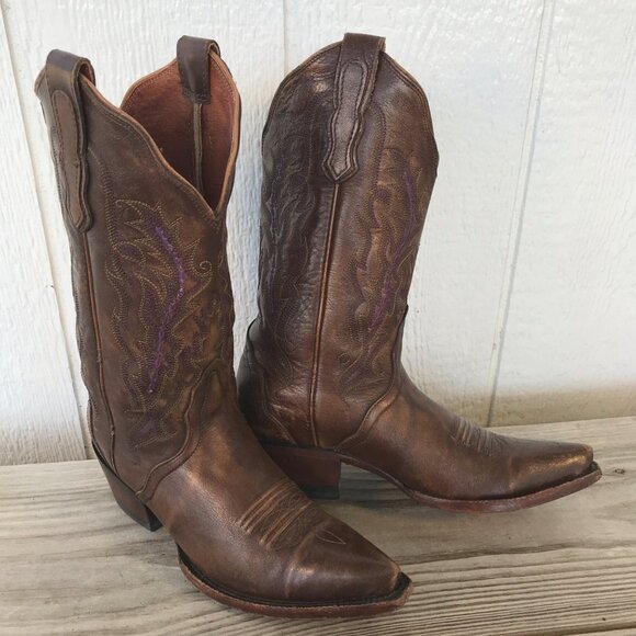 Nocona Triad Womens Antique Tan Imperial Calfskin Western Boot 6.5 B L4016 USA - Picture 1 of 13